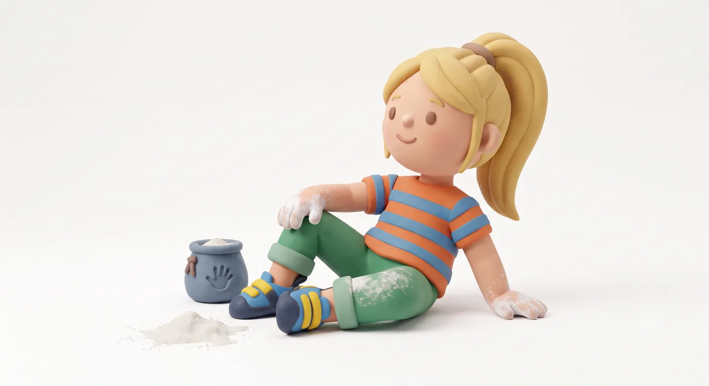 Clay-style illustration of a junior climber chalking up