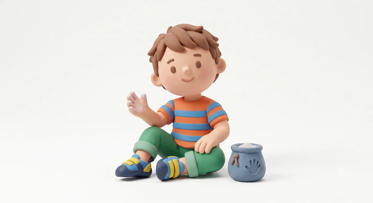 Clay-style illustration of a young child ready to climb